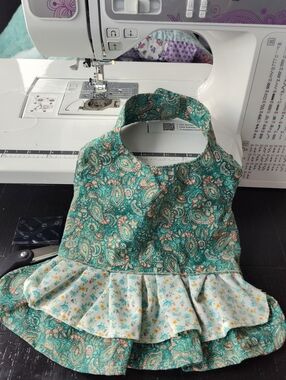 Dog Dress Green Paisley Ruffle Size Small